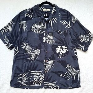 Tommy Bahama Shirt Men’s Large Gray Palms 100% Silk‎ Relax Fit Hawaiian Beach